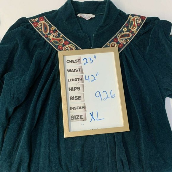 VTG Vanity Fair Green Fleece Nightgown Zip Robe Embroidery Long Sleeve Size XL - Picture 7 of 7